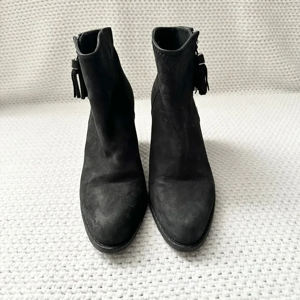 Stuart Weitzman Black Nubuck Prancing Heeled Western Zip Ankle Boots 8.5